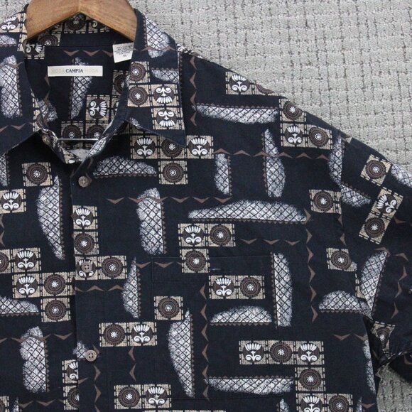 Vintage Moda Campia Moda Shirt Men XL Navy Blue Button Down Geometric Cotton 90s - Picture 2 of 9